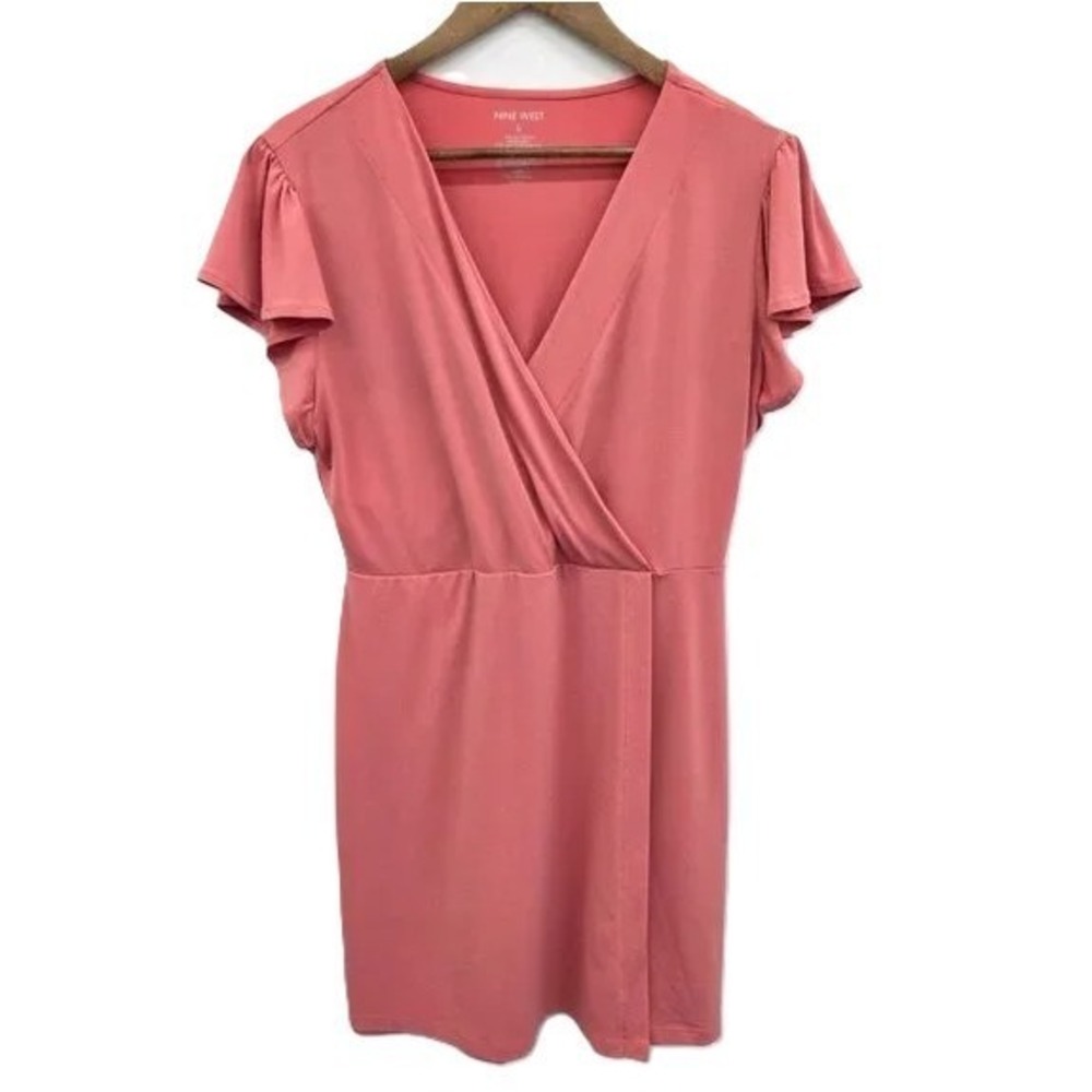 Nine West‎ Rose Pink Faux Wrap Dress Womens Size L Cottagecore Romantic Vibe